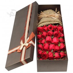 Matt brown 2mm thickness cardboard Rigid Paper Flower Packaging gift roses packaging Box luxury bowknot with separate lid