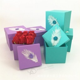 custom logo waterproof packaging preserved roses square gift paper cardboard decoration flower gift hat box luxury Yiwu factory