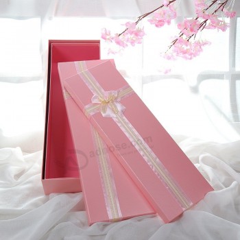 Custom 2mm thickness cardboard 2 piece foldable rigid Paper fresh Flower Packaging gift Box luxury With separate Lid bowknot