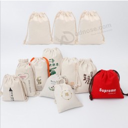 Cotton promotional blank candy custom canvas fabric drawstring shoe bag cosmetic packaging customized with rope manufacturer