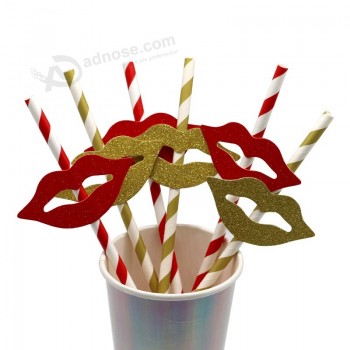 Palha de papel de palhas bebendo de papel decoração vermelho lábio
