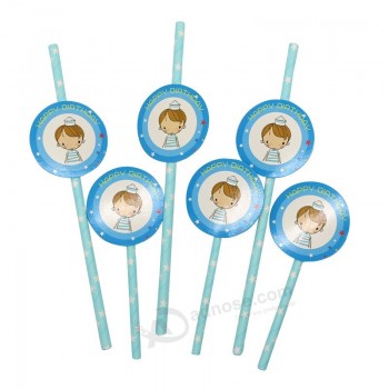 Decorative Paper Drinking Straw With "Happy Birthday" Round Card For Girl And Boy Birthday Parties