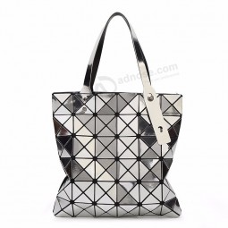 Fashion Handbags Laser Geometric Diamond Shape PU Sliver Paint Patchwork Tote Women bag 6*6