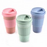 Tazas de café de paja de trigo de plástico taza de viaje con tapa portátil para acampar al aire libre
