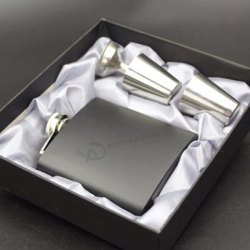 Color Paint Stainless Steel Hip Flask Gift Set matte black