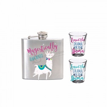 Stainless Steel Hip Flask Gift Set with glass cups
