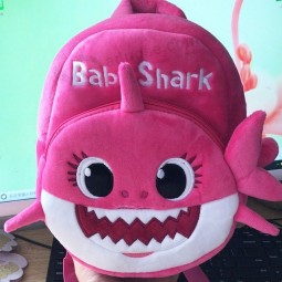 Hot seller yellow pink bule soft plush animal bag toy baby shark backpack