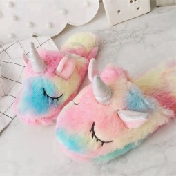 plush colorful warm shoes unicorn slippers pantuflas unicornio