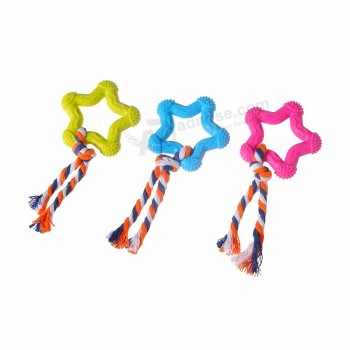 Fabricación exclusiva tpr pet toy small five-Estrella puntiaguda con cuerda de algodón