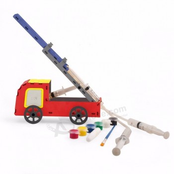 Forza idraulica puzzle 3d giocattoli scientifici di legno camion dei pompieri personalizzati per i bambini
