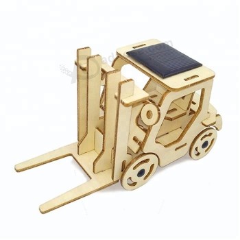 Custom Wooden Forklift Puzzle Solar Powered Toy Car