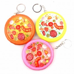 Wholesale hot sale squishy food soft squeeze PU simulated pizza shaped leather keyring for kids