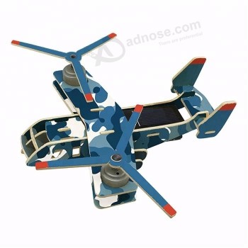 Quebra-cabeça de avião solar personalizado 3d veículo brinquedos de madeira para criança educacional