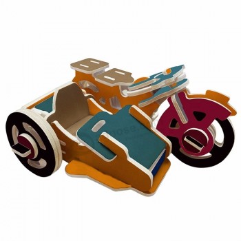 Tricycle à moteur enfants en bois 3d puzzle voiture coutume