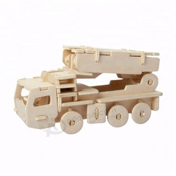 Educational Assembly Toy Vehicle 3D Wooden Missil Truck Puzzle Truck Toy Custom