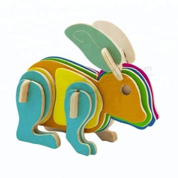 Kinderen vergadering speelgoed 3d houten konijn puzzel diy onderwijs op maat