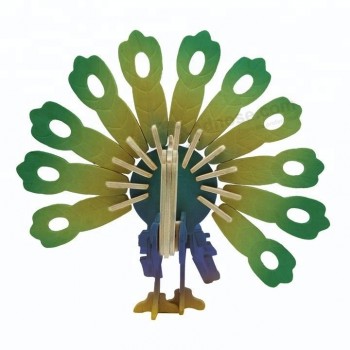 Wooden Peacock Kids 3D Puzzle DIY Toy Custom