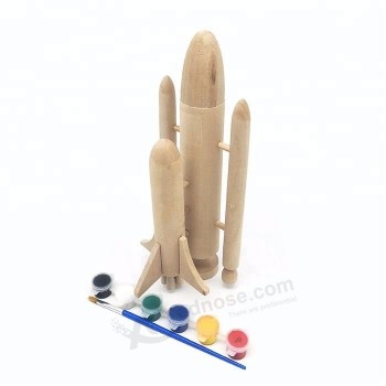 Self-assembly Solid Wood Space Rocket Toy for Kids