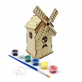 Kinderen windmolen vorm puzzel houten hand crank muziekdoos groothandel