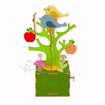 Diy hölzerne Kinderpuzzleapfelbaum-Spieluhrgewohnheit