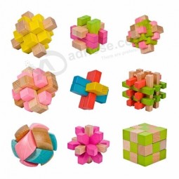 funny cube iq game iq toy wooden Bamboo Magical Locks puzzle