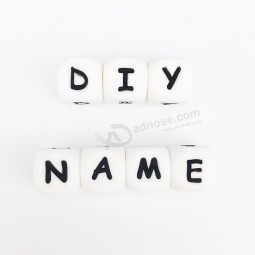 Silicone Baby Teething Decorative Square English Alphabet Letters Chewable Silicone Beads
