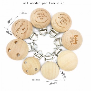 Natural Wooden Plain Round Baby Teething Wooden Pacifier Clip