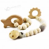 Kids Gift Teething Crochet Beads Wooden Pacifier Clip Chain Baby Soothe Pacifier Chain