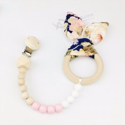 Bunny Ear Chain Pacifier Clip Wood for Teething
