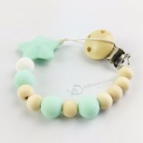 Wooden Clip Silicone Star Beaded Baby Soothe Pacifier Holder