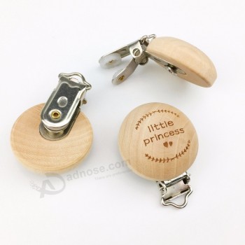 Natural Wooden Plain Round Baby Teething Teether Pacifier Clip