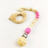 Perles de silicone à croquer de qualité alimentaire, perles en bois, attache-tétine, chaîne, jouets pour bébé