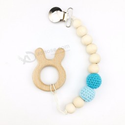Wood Teething Beads Crochet Beads Newborn Baby Shower Gift Metal Dummy Clip Pacifier Chain Holder