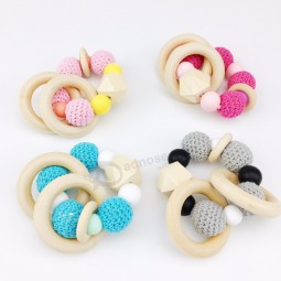 Organic Wooden Silicone Baby Nibble Toy Baby Teething Bracelet Toy