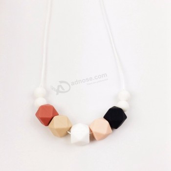 Silicone Chewable Hexagon Beads Geometric Copper Teething Necklace Silicone Teething Nursing Necklace