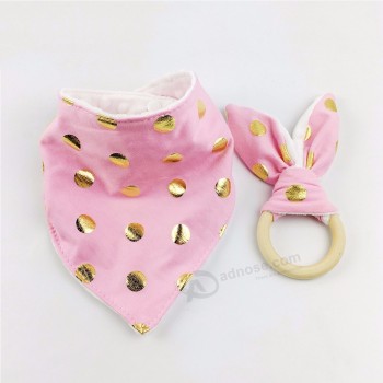 Dentición de madera anillo de 70 mm oreja de conejito mordedor juguetes baberos para bebés conjunto de pañuelos