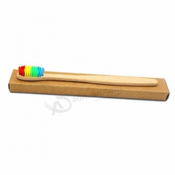 Regenbogenfarbene Zahnbürste für Erwachsene mit Bambusgriff und individuellem Logo