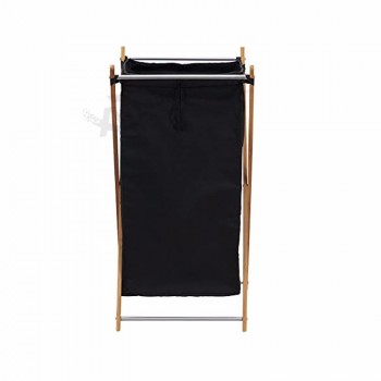 Wäschekorb aus Bambus, zusammenlegbar mit schwarzer Leinentasche