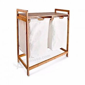 Cesta de lavado sucia de bambú y estante compacto