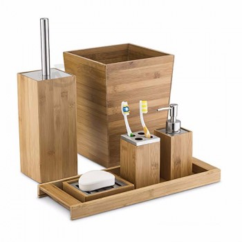 Natural Set Of 6 Bamboo Luxury Bathroom Accessories
