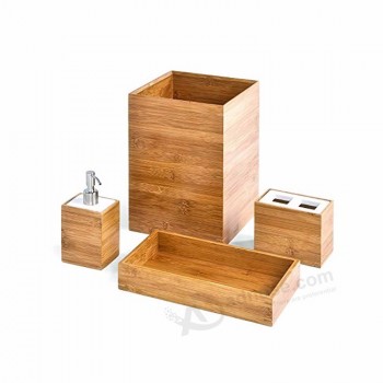 Set de baño clásico y tocador de bambú. Set de accesorios de baño de bambú