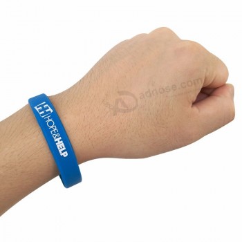 Silicone mens wristband custom print white text recycled rubber wrist band with logo