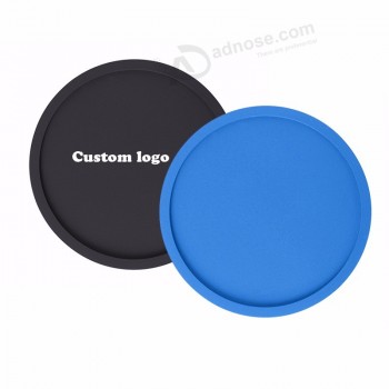 Tapis de tasse de silicium gros coaster potable noir en silicone bleu ciel