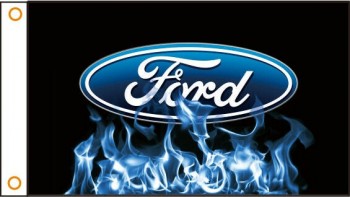 FORD Logo Flag 3x5 ft Blue Flames Custom Banner