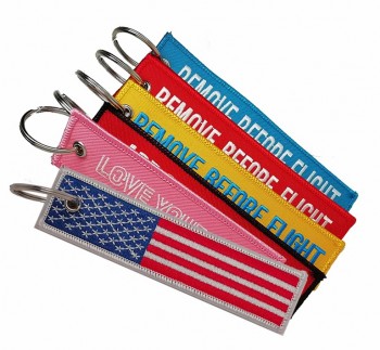 Cheap Key Hang Tags woven Keychain sublimation key chain embroidery keyring