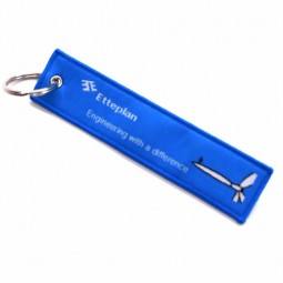 custom logo embroidery woven keychain with metal keyrings