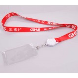 polyester material retractable id badge holder with lanyard