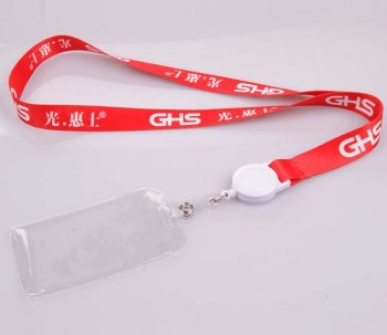 polyester material retractable id badge holder with lanyard