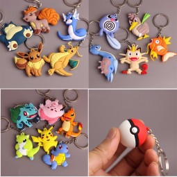 3DアニメポケモンGOキーリングピカチュウかわいいキーホルダーポケットモンスターキーホルダーペンダントミニチャームランダーリスイーブイバルコンフィギュア