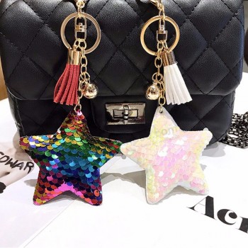 Star Tassel Keychain Glitter Pompom Sequins Key Chain Gifts for Women Llaveros Mujer Car Handbag Accessories Key Ring Chaveiro